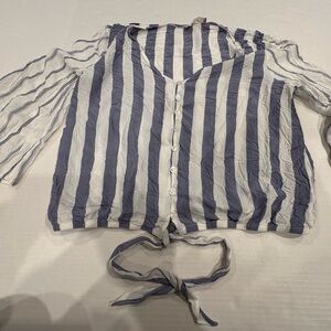 Pink Rose Blue and White Striped Blouse with tie front